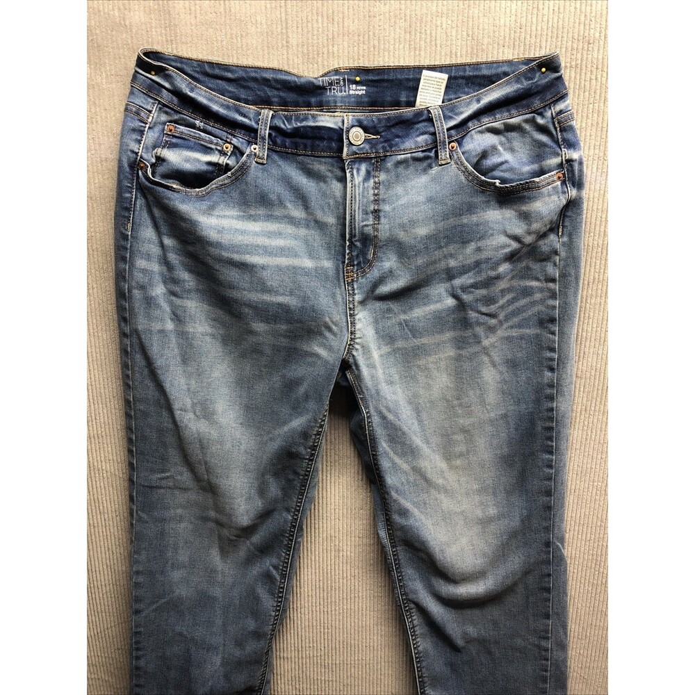 Time And Tru Denim Jeans Size 18 Petite Straight Medium Wash Distressed